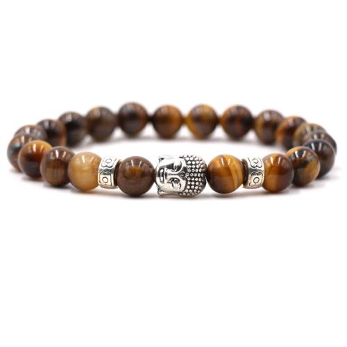 Gemstone Bracelets, Natural Stone, with Tibetan Style, Buddha, fashion jewelry & different materials for choice & Unisex, more colors for choice, 8mm, Length:19 cm, Sold By PC
