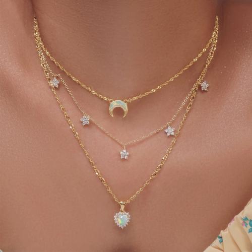Zinc Alloy Jewelry Necklace plated multilayer & for woman & with rhinestone nickel lead & cadmium free Sold By PC