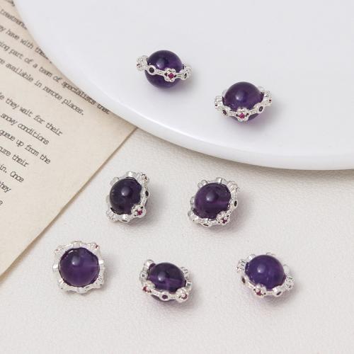 Brass Jewelry Beads, with Amethyst, gold color plated, DIY, purple, nickel, lead & cadmium free, 8x12mm, Sold By PC