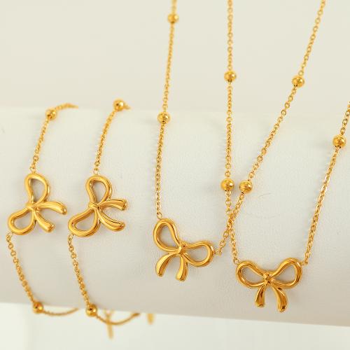 Jewelry Sets Titanium Steel Bowknot plated fashion jewelry golden Sold By PC