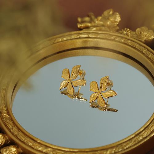 التيتانيوم الصلب القرط, زهرة, مطلي, مجوهرات الموضة, ذهبي, 19x18mm, تباع بواسطة زوج