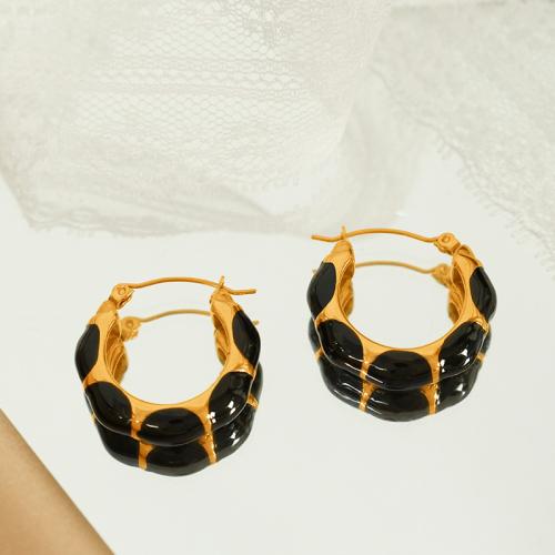 Titanium Steel  Earring plated fashion jewelry & epoxy gel golden Sold By Pair