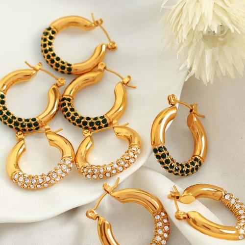 Titanium Steel  Earring with Plastic Pearl plated fashion jewelry & with rhinestone Sold By Pair