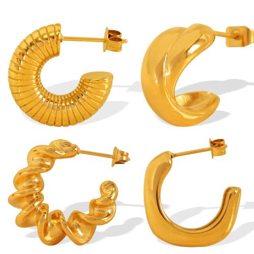 Boucle d'oreille Acier Titane, Placage, bijoux de mode & modèles différents pour le choix, doré, Vendu par paire