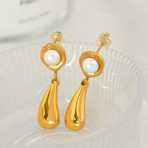Titanium Steel  Earring with Plastic Pearl plated fashion jewelry Sold By Pair