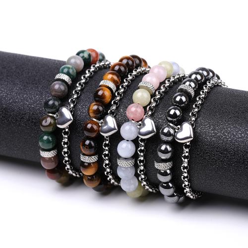 Bracelets de pierres précieuses, pierre gemme, avec corde en nylon & Acier inoxydable 304, bijoux de mode & différents matériaux pour le choix, plus de couleurs à choisir, 8mm, Longueur:18.5 cm, Vendu par PC