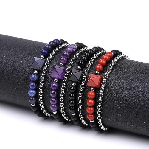 Bracelets de pierres précieuses, pierre gemme, avec corde en nylon & Acier inoxydable 304, bijoux de mode & différents matériaux pour le choix, plus de couleurs à choisir, 8mm, Longueur 18.5 cm, Vendu par PC
