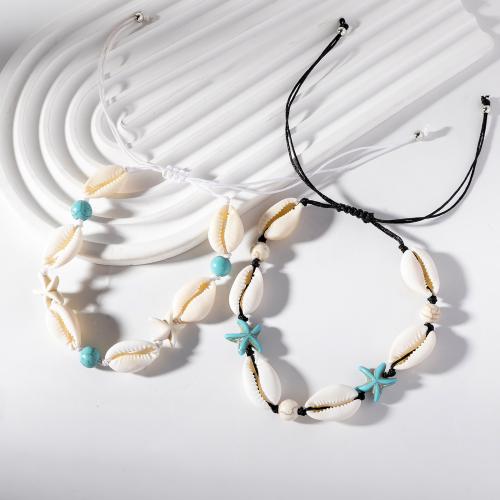 Fashion Jewelry Anklet, Shell, with Cotton Thread & turquoise, handmade, for woman, more colors for choice, Length:7.1-10.2 Inch, Sold By PC