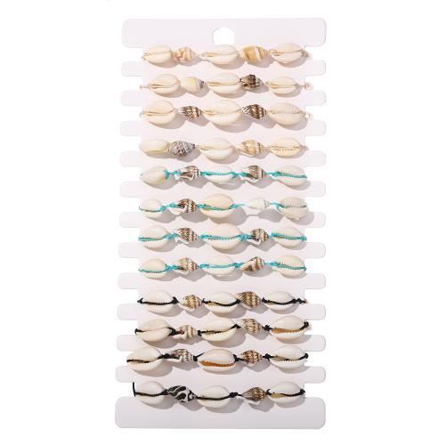 Shell Jewelry Bracelet, with Cotton Thread, handmade, fashion jewelry & Unisex, mixed colors, Length:18-23 cm, 12PCs/Set, Sold By Set