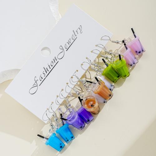 Resin Earring Plastic with Resin & Zinc Alloy 6 pieces & fashion jewelry & for woman mixed colors 23mm Sold By Set