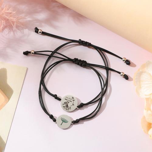 Fashion Create Wax Cord Bracelets, 304 Stainless Steel, with Wax Cord, polished, 2 pieces & Unisex, silver color, Length:Approx 16-28 cm, Sold By Set