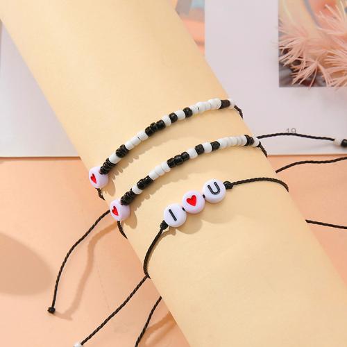 Fashion Create Wax Cord Bracelets Seedbead with Wax Cord & Acrylic handmade 2 pieces & Unisex white and black Length Approx 16-28 cm Sold By Set