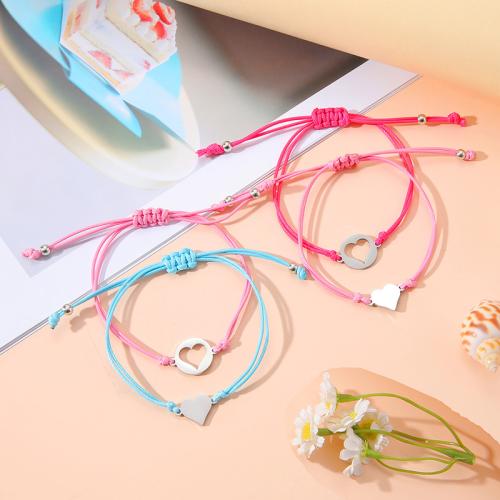 Fashion Create Wax Cord Bracelets, 304 Stainless Steel, with Wax Cord, polished, 2 pieces & for woman, more colors for choice, Length:Approx 16-28 cm, Sold By Set