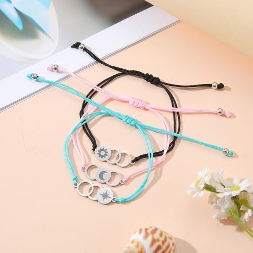 Fashion Create Wax Cord Bracelets, 304 Stainless Steel, with Wax Cord, polished, 3 pieces & Unisex & different designs for choice, more colors for choice, Length:Approx 16-28 cm, Sold By Set