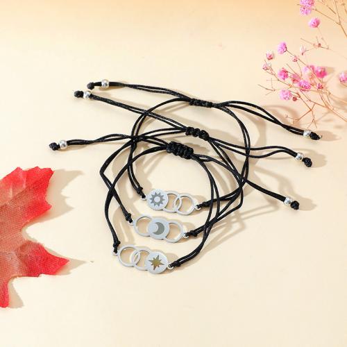 Fashion Create Wax Cord Bracelets, 304 Stainless Steel, with Wax Cord, polished, 3 pieces & Unisex & different designs for choice, more colors for choice, Length:Approx 16-28 cm, Sold By Set