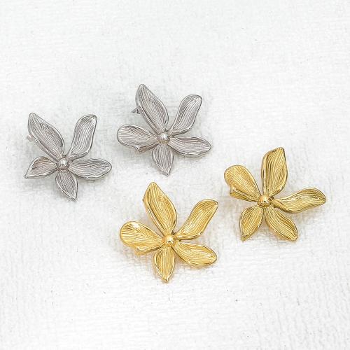 Stainless Steel Stud Earrings, 304 Stainless Steel, Flower, Vacuum Ion Plating, fashion jewelry & for woman, more colors for choice, 32x31mm, Sold By Pair