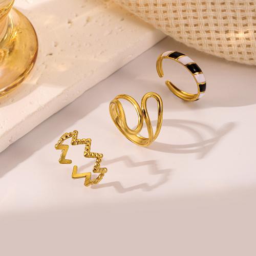 Enamel Stainless Steel Finger Ring 304 Stainless Steel three pieces & for woman golden Sold By Set
