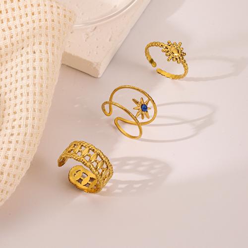 304 acciaio inox Set di anelli, tre pezzi & gioielli di moda & per la donna, dorato, Venduto da set