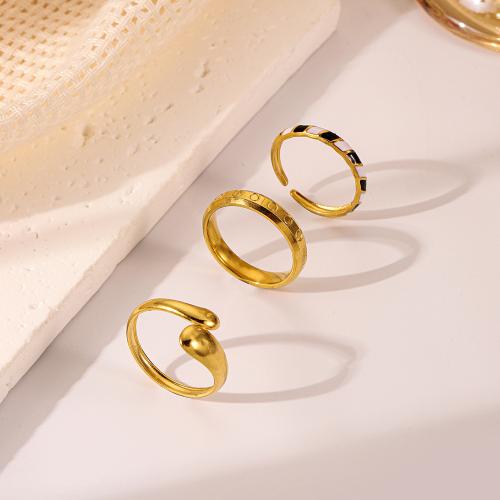 304 roestvrij staal ring Set, drie stuks & voor vrouw & glazuur, gouden, Verkocht door Stel