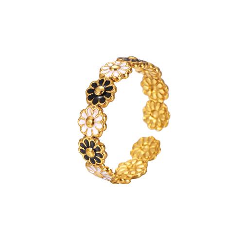 Anel de dedo de aço inoxidável esmalte, Aço inoxidável 304, margaridacoisa esplêndida, joias de moda & para mulher, dourado, vendido por PC