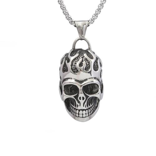 Stainless Steel smycken halsband, 304 rostfritt stål, Skull, polerad, mode smycken & olika stilar för val & för människan, 22x43mm, Längd Ca 60 cm, Säljs av PC