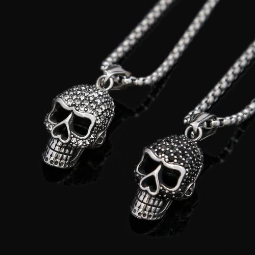 Stainless Steel Jewelry Necklace 304 Stainless Steel Skull polished & for man & with rhinestone original color Length Approx 60 cm Sold By PC