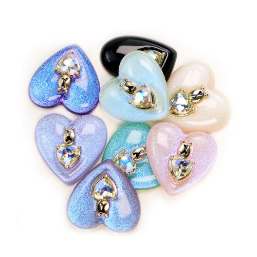 Hair Accessories DIY Findings, Resin, Heart, with rhinestone, mixed colors, 35x26mm, Approx 100PCs/Bag, Sold By Bag