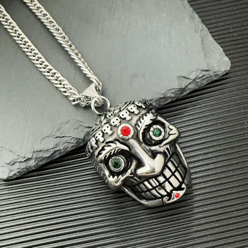 Stainless Steel Pendants 304 Stainless Steel Skull DIY & with rhinestone original color Sold By PC
