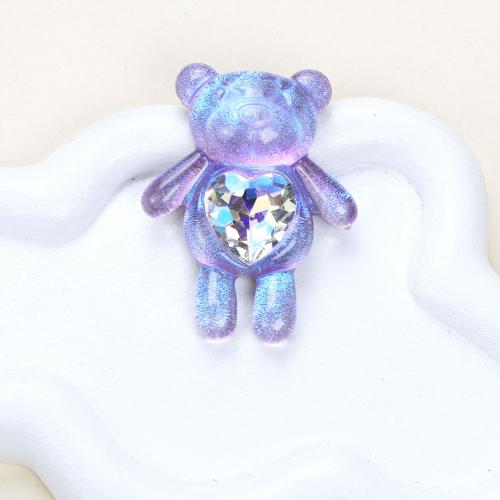 Hair Accessories DIY Findings, Resin, Bear, with rhinestone, more colors for choice, 37x29mm, Approx 100PCs/Bag, Sold By Bag