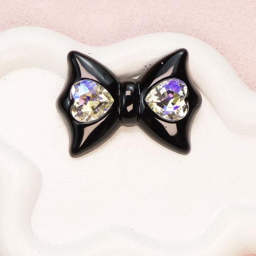 Hair Accessories DIY Findings, Resin, Bowknot, with rhinestone, more colors for choice, 35x26mm, Approx 100PCs/Bag, Sold By Bag