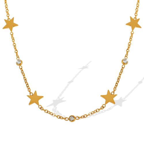 Titanium Steel Necklace plated fashion jewelry & with rhinestone golden Sold By PC