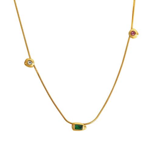 Titanstahl Halskette, mit Verlängerungskettchen von 5cm, plattiert, Modeschmuck & Micro pave Zirkonia, goldfarben, Länge:40 cm, verkauft von PC