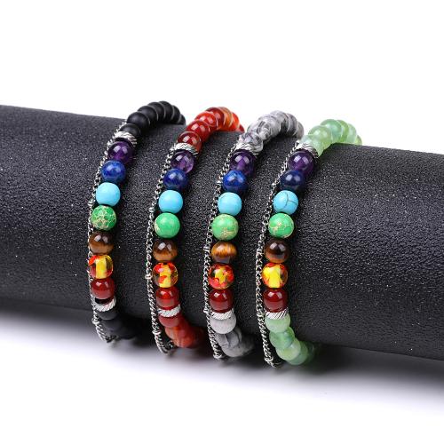 Gemstone Bracelets, with Nylon Cord & 304 Stainless Steel, fashion jewelry & different materials for choice & different size for choice, more colors for choice, Length:18.5 cm, Sold By PC