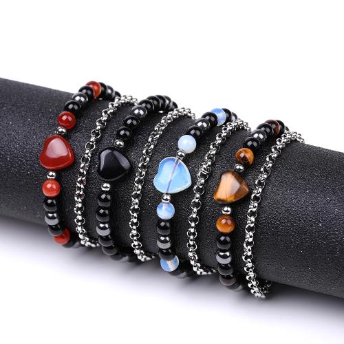 Gemstone Bracelets, with Nylon Cord & 304 Stainless Steel, fashion jewelry & different materials for choice & different size for choice, more colors for choice, Length:18.5 cm, Sold By PC