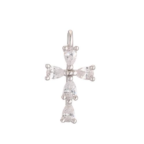 Cubic Zirconia Micro Pave 925 Sterling Silver Pendant Cross DIY & micro pave cubic zirconia Sold By PC
