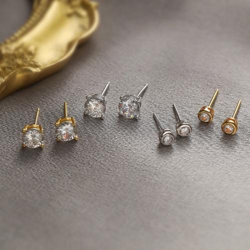 Cubic Zirconia Micro Pave Sterling Silver Earring, 925 Sterling Silver, different styles for choice & micro pave cubic zirconia & for woman, more colors for choice, Sold By Pair