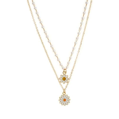 Collar de Aleación de Zinc, con Perlas plásticas, con 5cm extender cadena, hecho a mano, para mujer & esmalte, más colores para la opción, longitud:38 cm, Vendido por UD