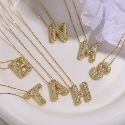 Cubic Zircon Micro Pave Brass Necklace, Alphabet Letter, plated, fashion jewelry & different designs for choice & micro pave cubic zirconia, golden, nickel, lead & cadmium free, Length:45 cm, Sold By PC