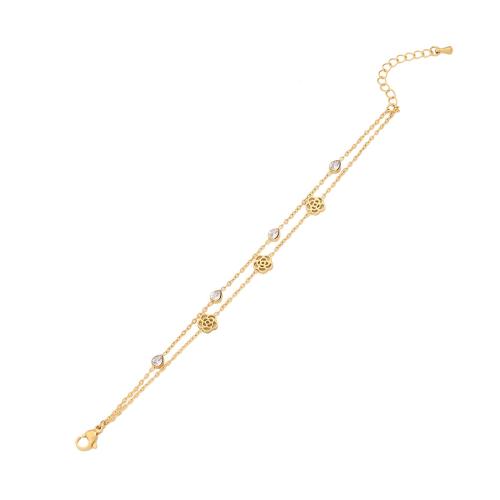 304 Stainless Steel Bracelet with 1.6inch extender chain gold color plated & micro pave cubic zirconia & for woman Length Approx 6.3 Inch Sold By PC