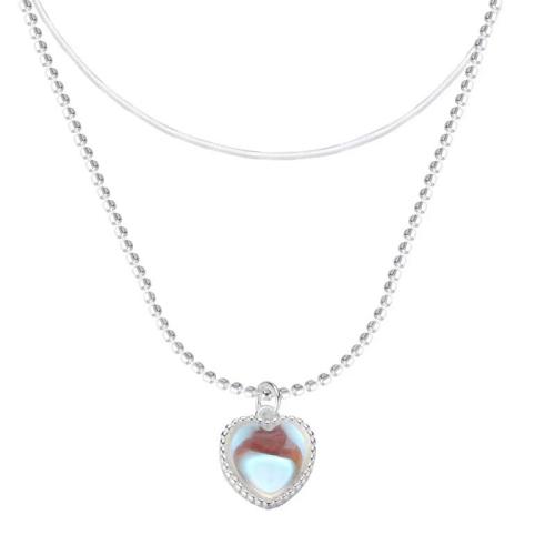 Zinklegierung Schmuck Halskette, mit Opal, Doppelschicht & Modeschmuck & für Frau, Silberfarbe, Länge ca. 45 cm, verkauft von PC