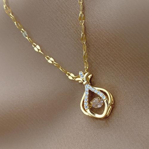 Titanium Steel Necklace fashion jewelry & for woman & with rhinestone Length Approx 45 cm Sold By PC