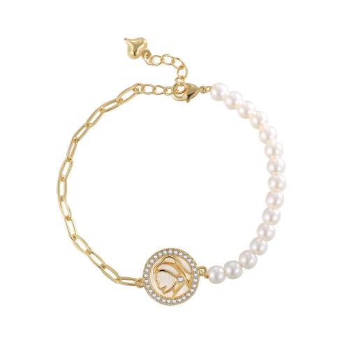 Brass Bracelet & Bangle, with Plastic Pearl, fashion jewelry & for woman, more colors for choice, Length:Approx 16-19 cm, Sold By PC