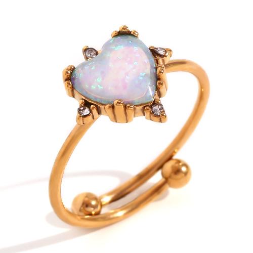 Rhinestone Stainless Steel Finger Ring, 316L Stainless Steel, with Opal, 18K gold plated, fashion jewelry & different styles for choice & for woman & with rhinestone, golden, Sold By PC