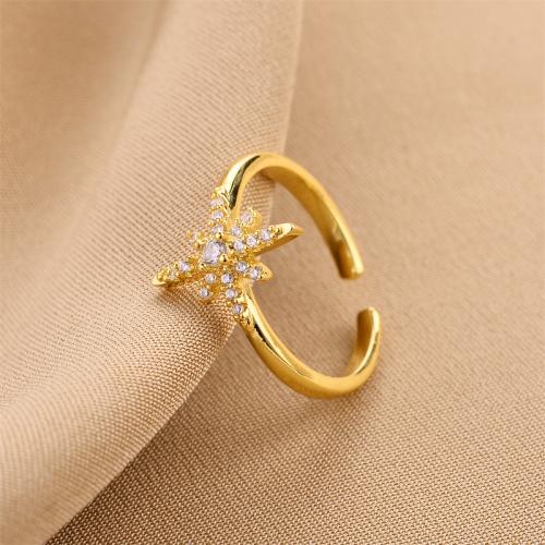 Cúbicos Circonia Micro Pave anillo de latón, metal, Joyería & micro arcilla de zirconia cúbica & para mujer, dorado, tamaño:7, Vendido por UD