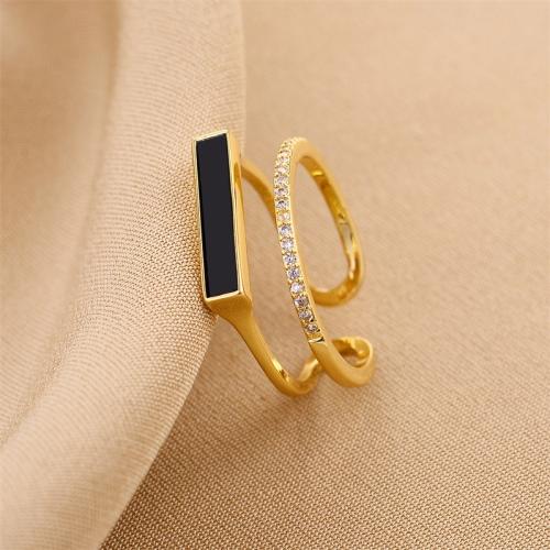 Cúbicos Circonia Micro Pave anillo de latón, metal, Joyería & micro arcilla de zirconia cúbica & para mujer, dorado, tamaño:7, Vendido por UD