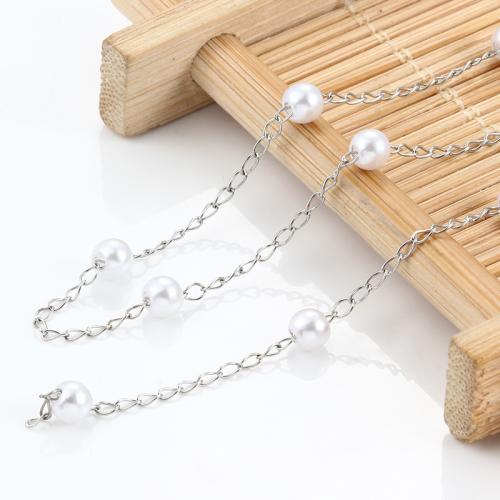 Stainless Steel Necklace Chain, 304 Stainless Steel, with Plastic Pearl, DIY, Approx 5m/Bag, Sold By Bag