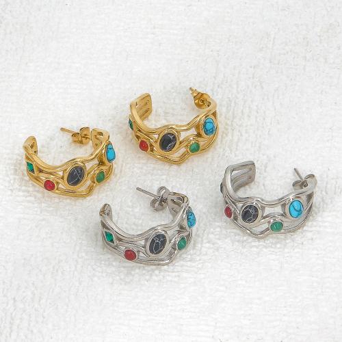 Stainless Steel Stud Earrings 304 Stainless Steel with Gemstone Vacuum Ion Plating fashion jewelry & for woman 24mm Sold By Pair
