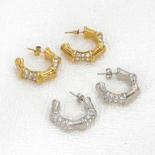 Stainless Steel Stud Earrings 304 Stainless Steel Vacuum Ion Plating fashion jewelry & for woman & with rhinestone 26mm Sold By Pair