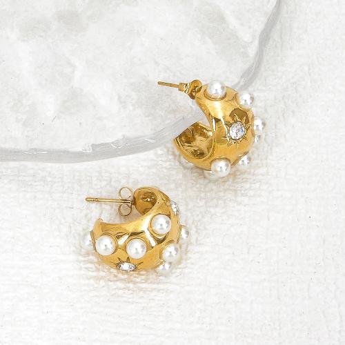 Edelstahl Ohrringe, 304 Edelstahl, mit Kunststoff Perlen, Modeschmuck & für Frau & mit Strass, keine, 25mm, verkauft von Paar