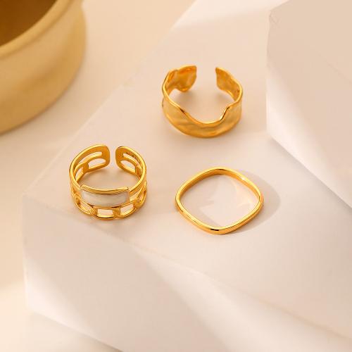 Enamel Stainless Steel Finger Ring 304 Stainless Steel Vacuum Ion Plating three pieces & for woman golden Sold By Set